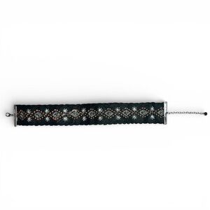 Black embroidered geometric fabric choker
